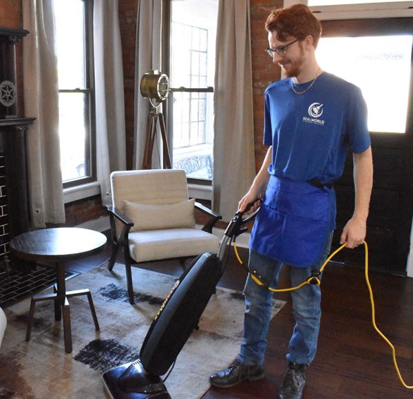 man cleaning with a vacuum cleaner